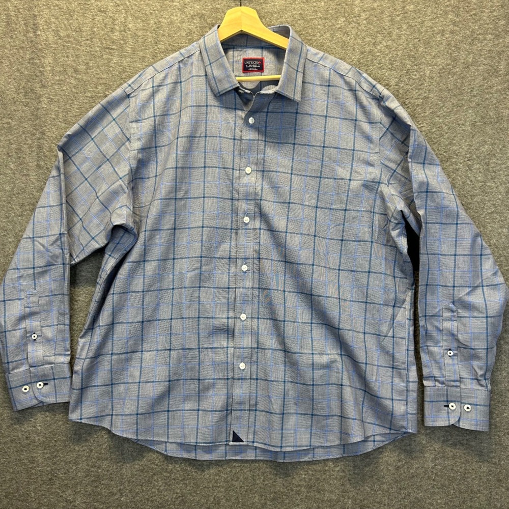UNTUCKit Ortman WF Navy Blue Plaid Wrinkle Free Shirt XXL Relaxed Fit 40780 Mens - Picture 2 of 8